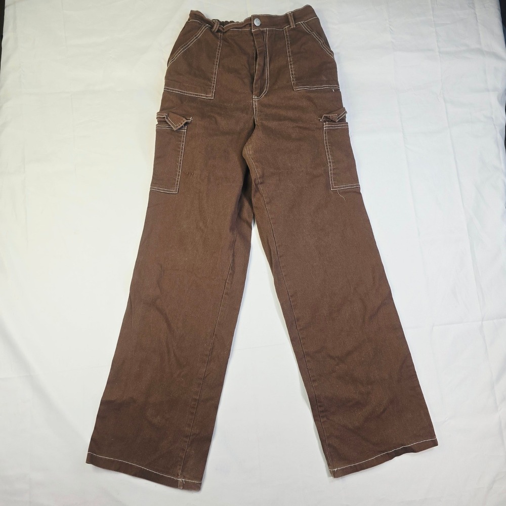 Refuge Cargo Pants Women Size XL Brown Contrast Stitch Wide Leg Utility Trousers